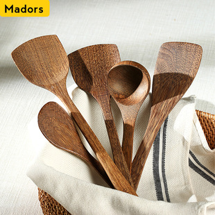 抗菌家用鸡翅木锅铲炒菜铲子斜煎铲饭勺耐高温全木头勺子厨具套装