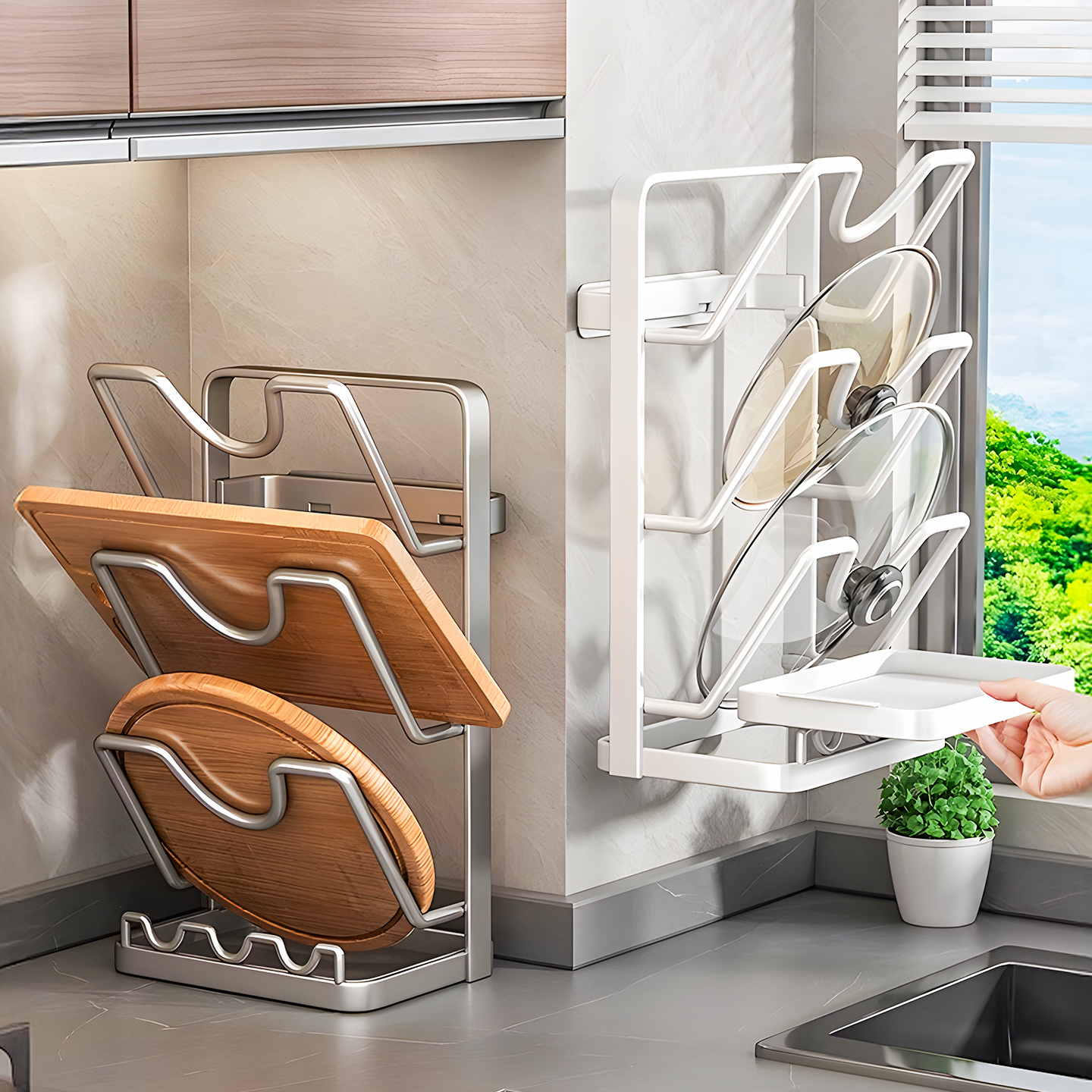 免打孔壁挂多功能锅盖架