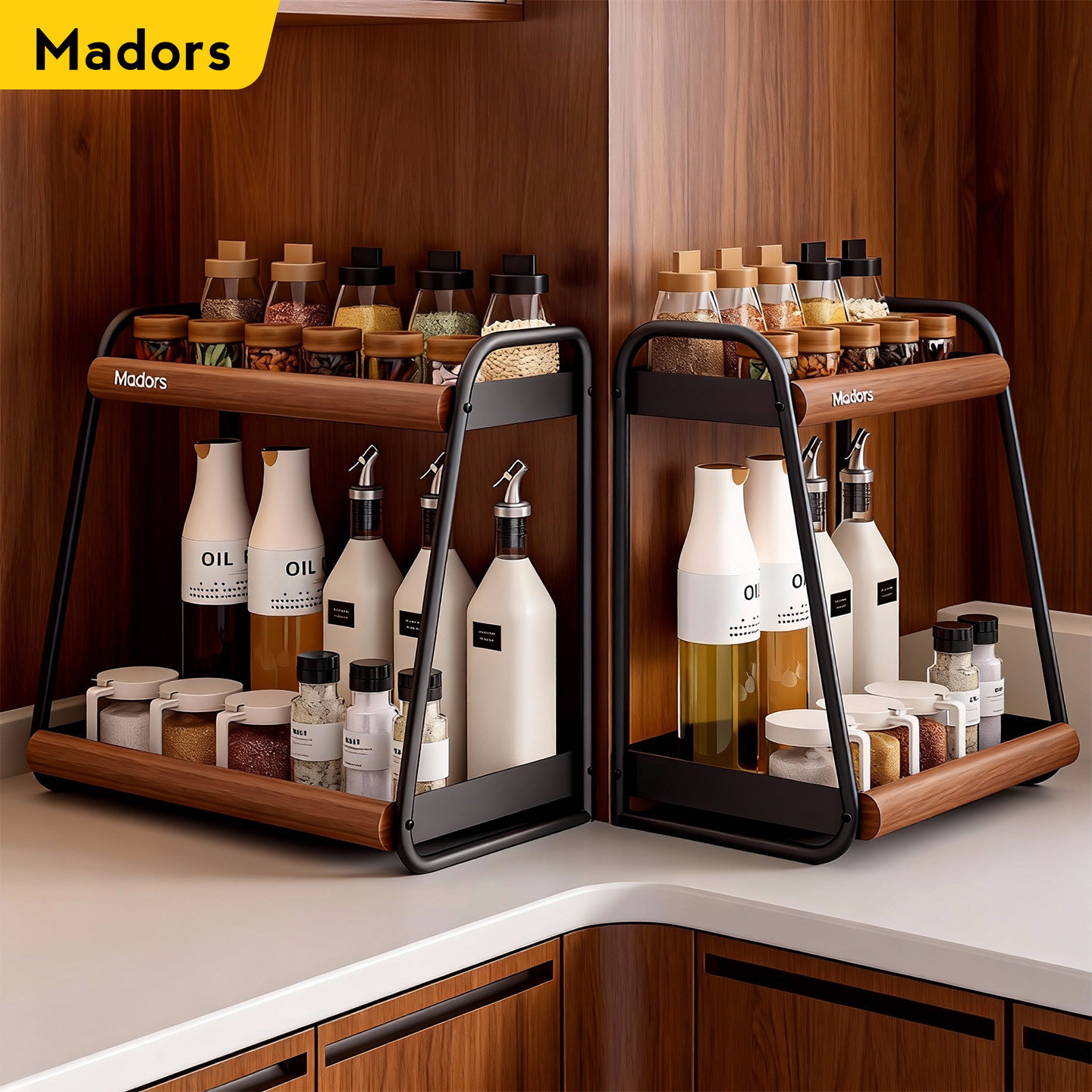 Madors调料架厨房中古风调味品置物架家用轻奢实木油盐酱醋收纳架