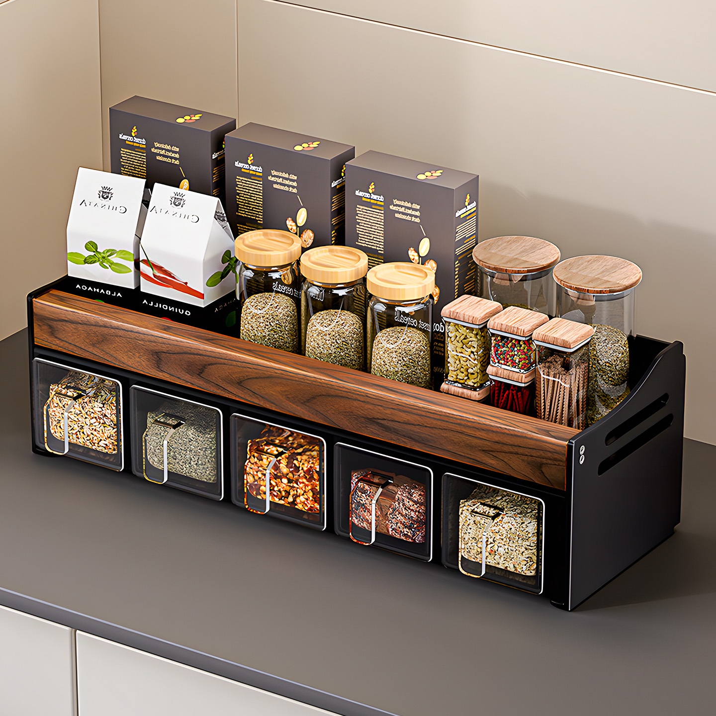 Madors胡桃木调料架厨房调料品置物架免打孔壁挂调味料收纳储物架