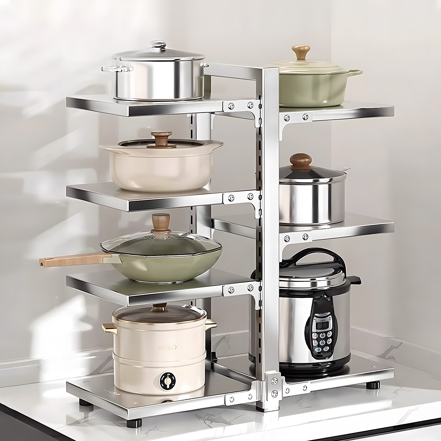 不锈钢立式双边锅具收纳架