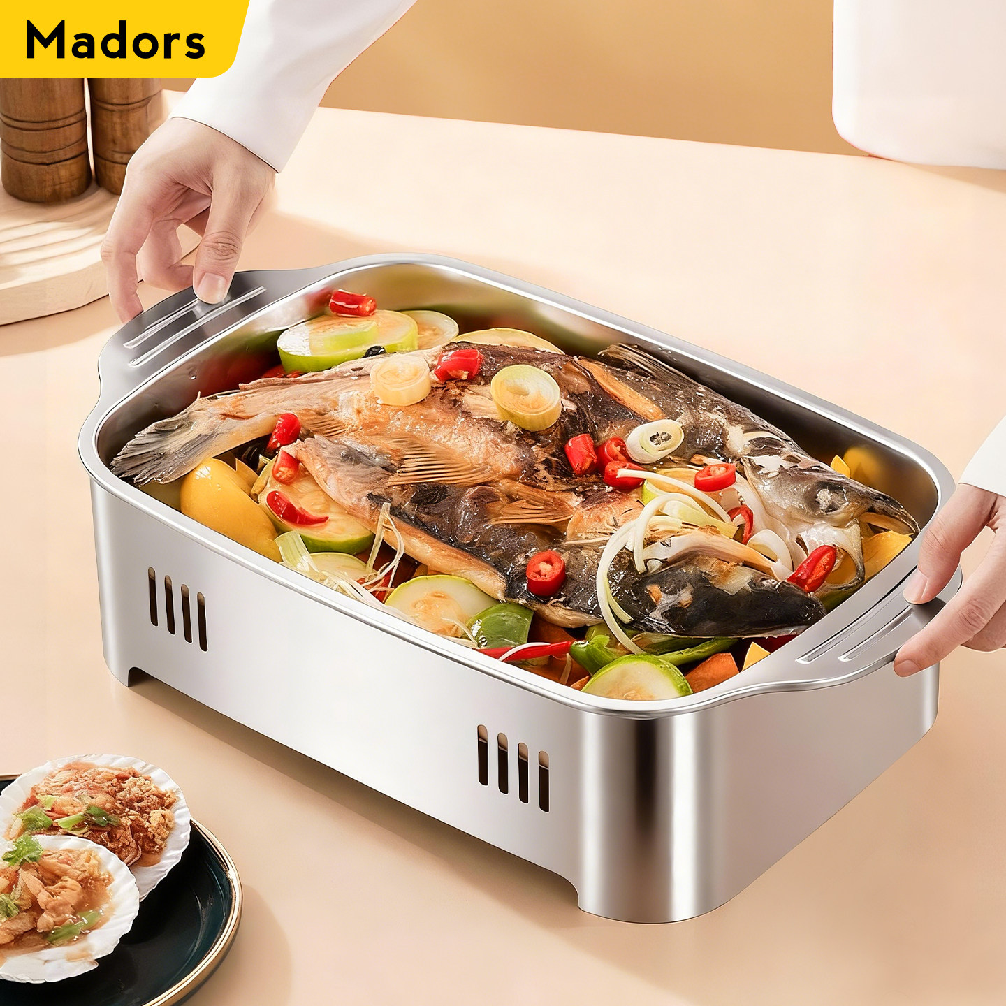 烤鱼炉加厚不锈钢烤鱼锅商用大容量双耳多用盘备餐盘托盘烧烤鱼盘,厨房/烹饪用具,烧烤炉,淘宝优惠券,粉丝福利购,淘宝优惠卷