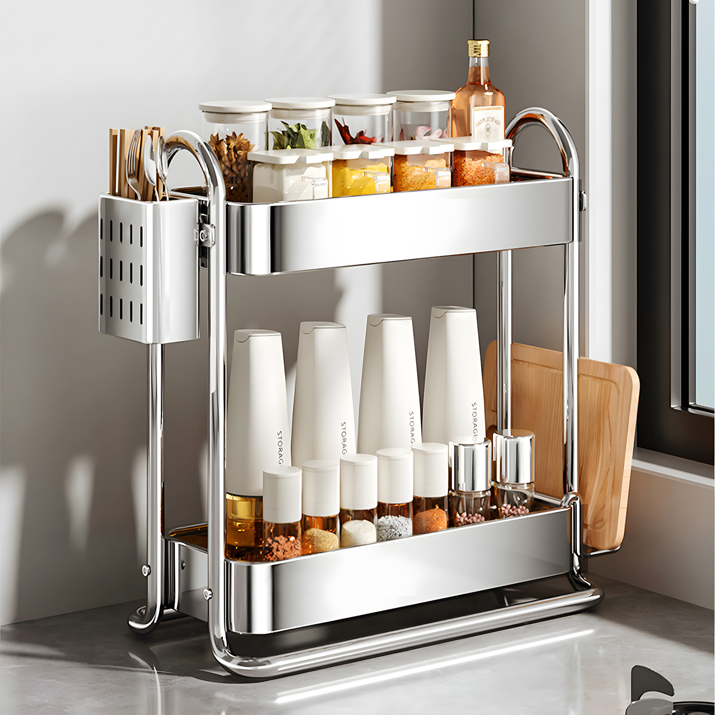 Madors厨房不锈钢调料置物架家用台面油盐酱醋多功能收纳置物架子