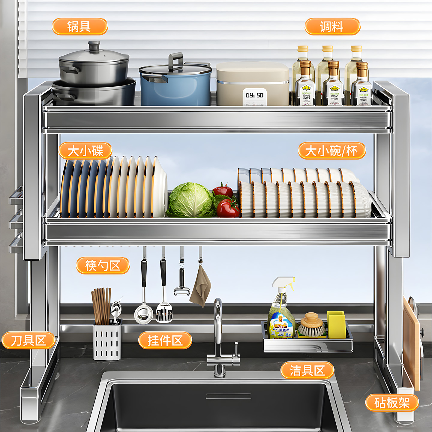新款厨房水池碗碟多功能沥水架