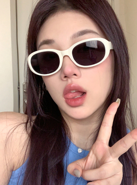 防紫外线椭圆白框墨镜欧美风女
