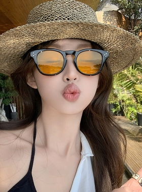 2025新款韩版网红夜视透明黄色眼镜女潮复古高级感ins太阳镜百搭