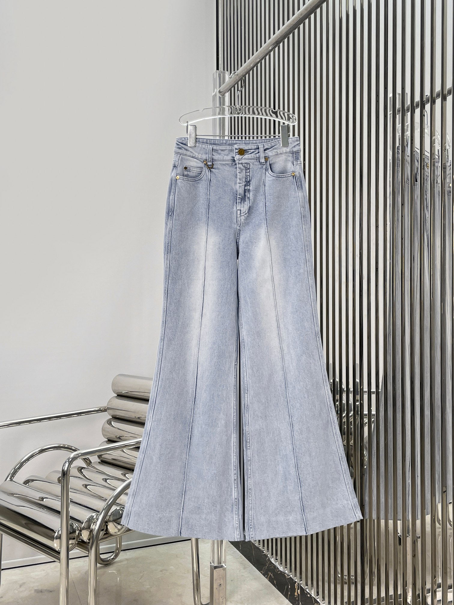 thumbnail for The new European station new fashionable versatile high-waist retro washed distressed wide-leg jeans for women, featuring high-quality elegance