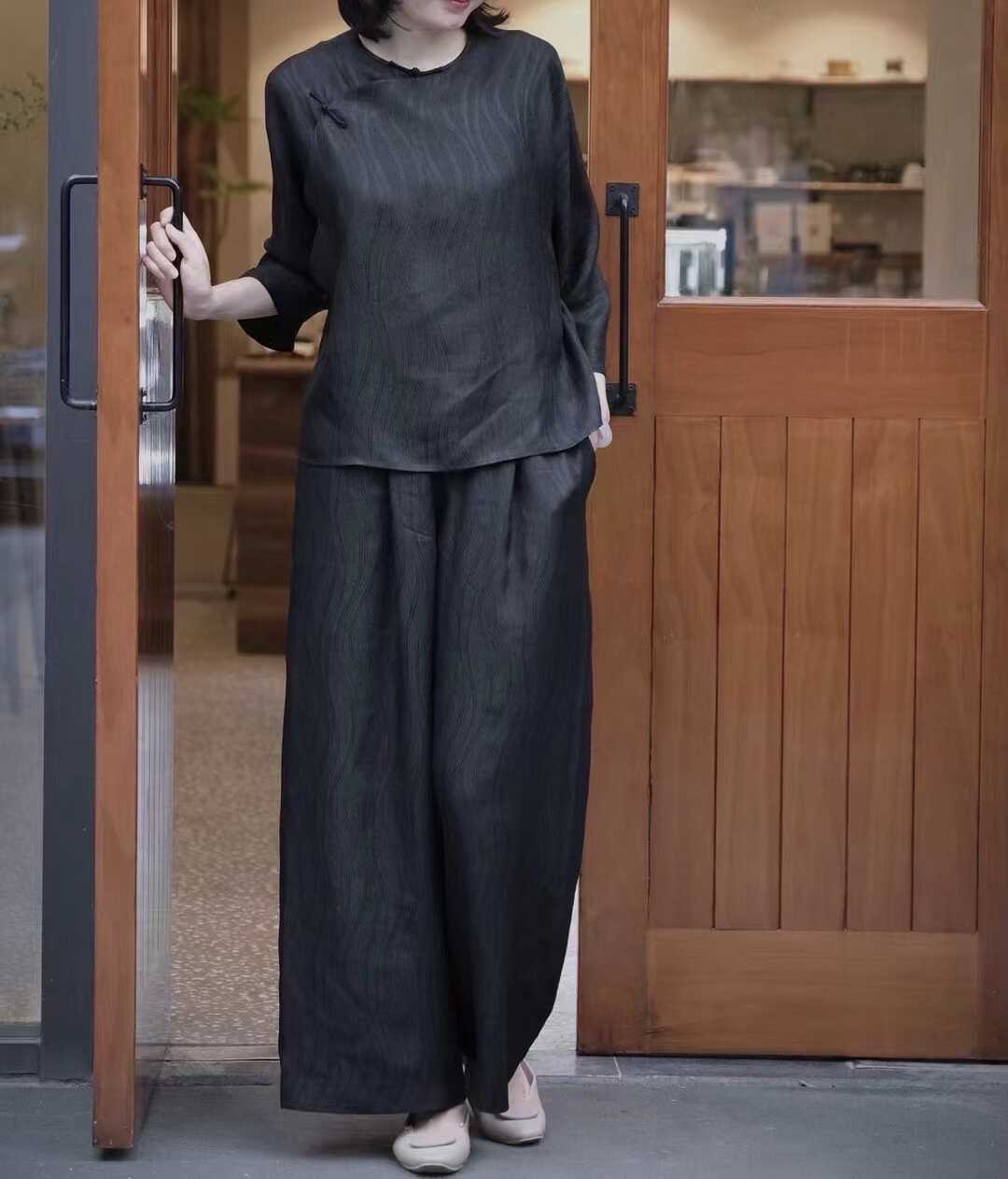 花萝斜襟盘扣中袖上衣SONGYI2024