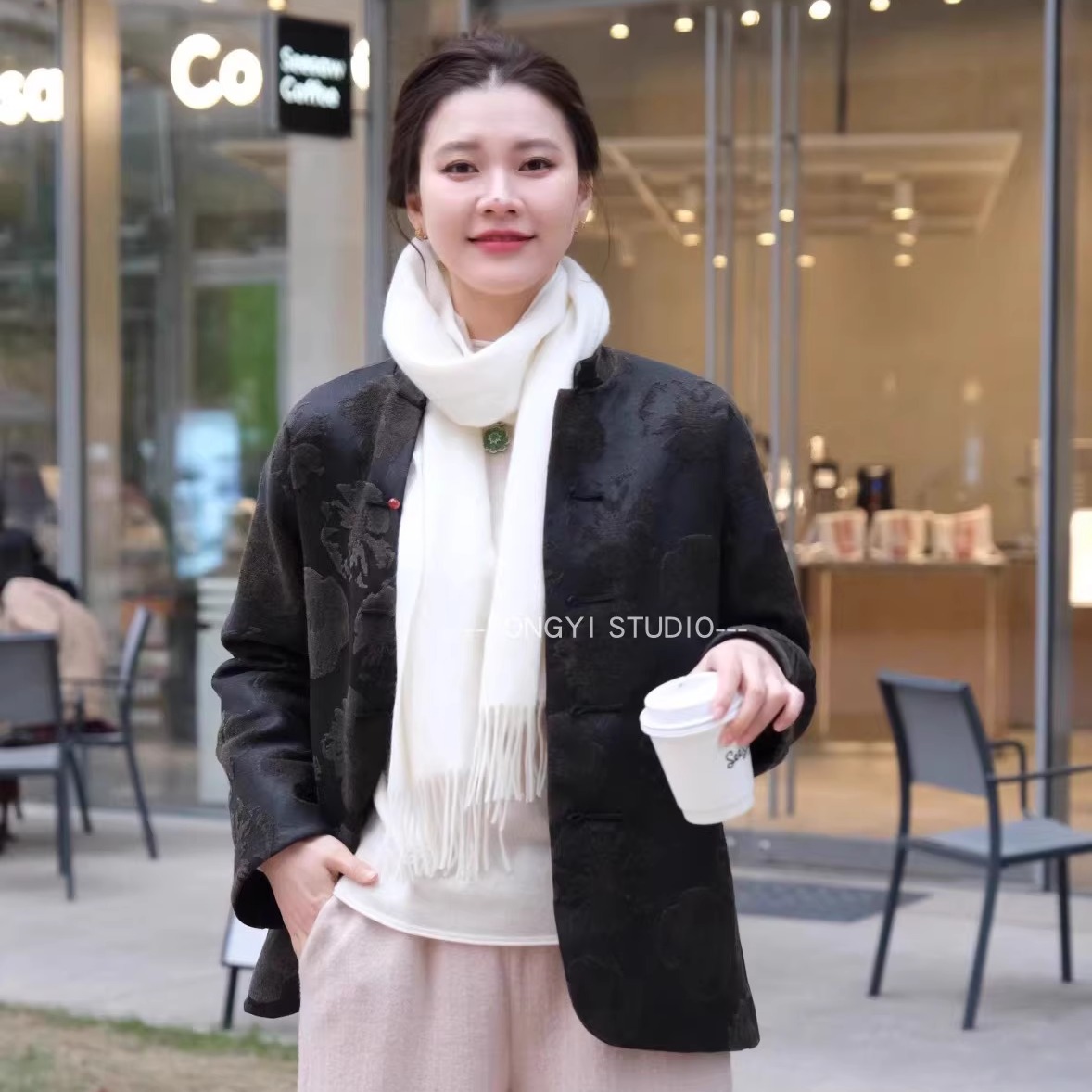 新中式香云纱对襟盘扣立领外套