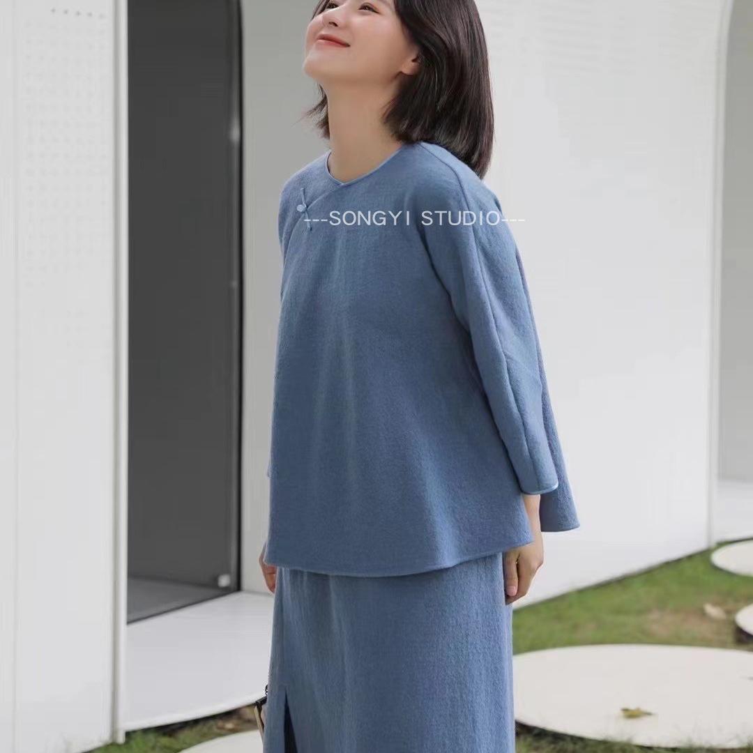 羊毛混纺秋冬季套装新中式改良