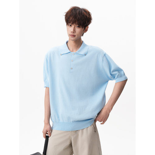 5XL 复古简约polo领凉感针织短袖T恤男女情侣半袖上衣DX367-特P42