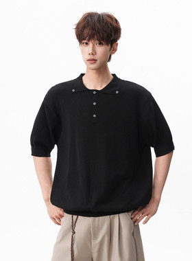 5XL 复古简约polo领凉感针织短袖T恤男女情侣半袖上衣DX367