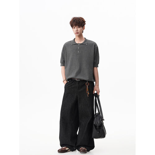 5XL 复古简约polo领凉感针织短袖T恤男女情侣半袖上衣DX367-特P42