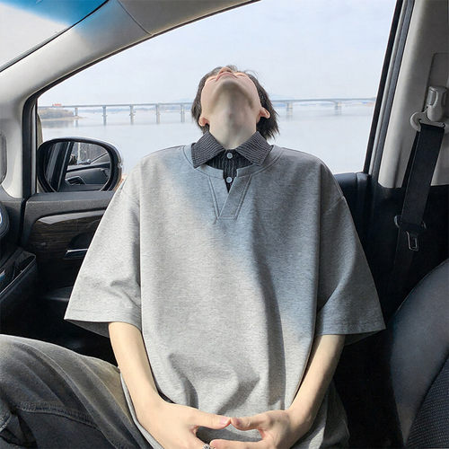 现货 夏季260g曼巴棉拼接条纹短袖T恤男DT6248-特P39建议零售价98