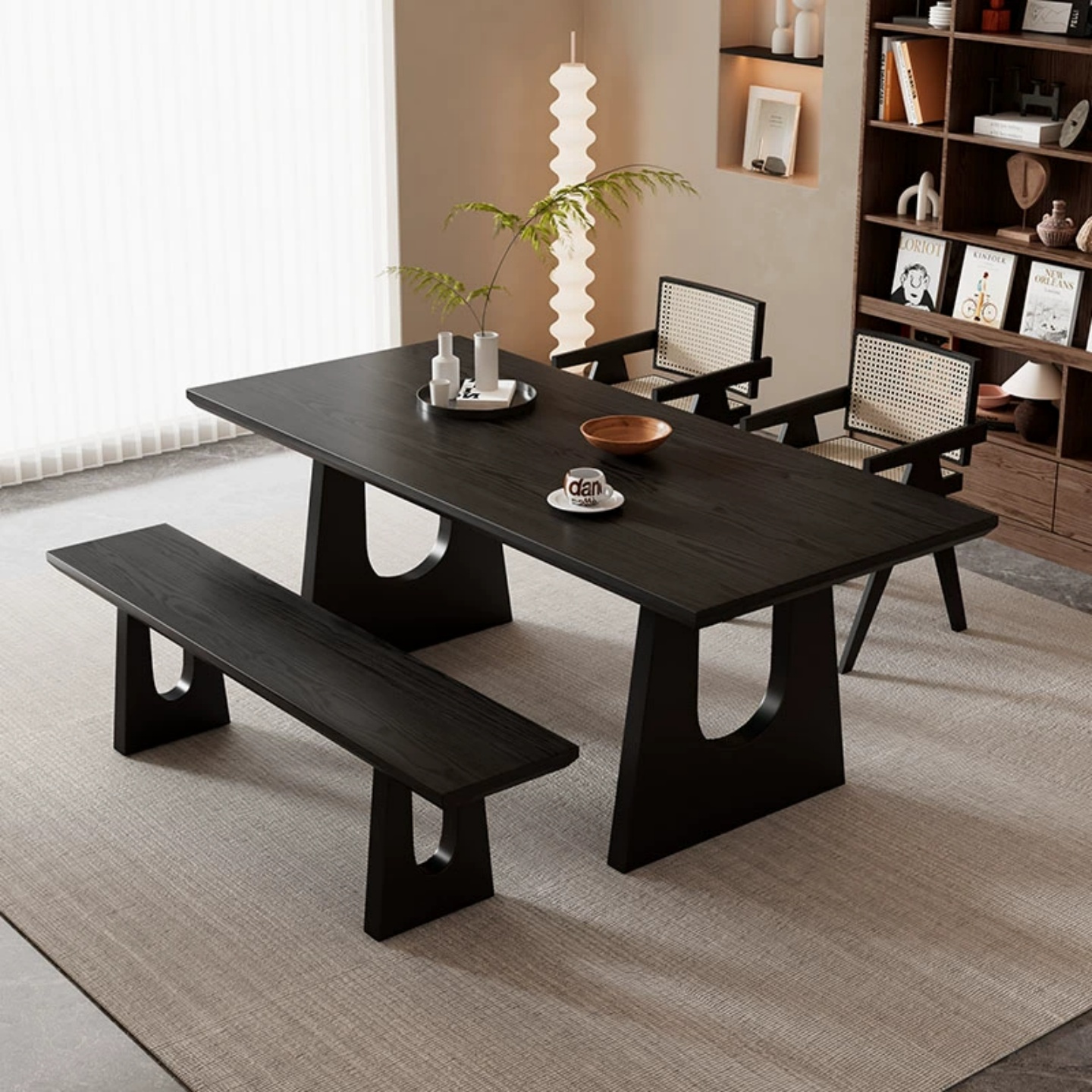 中古风侘寂风实木餐桌椅组合