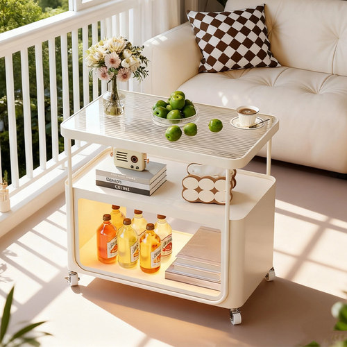奶油风可移动边几茶几沙发侧边柜客厅小推车简约置物架带轮小桌子