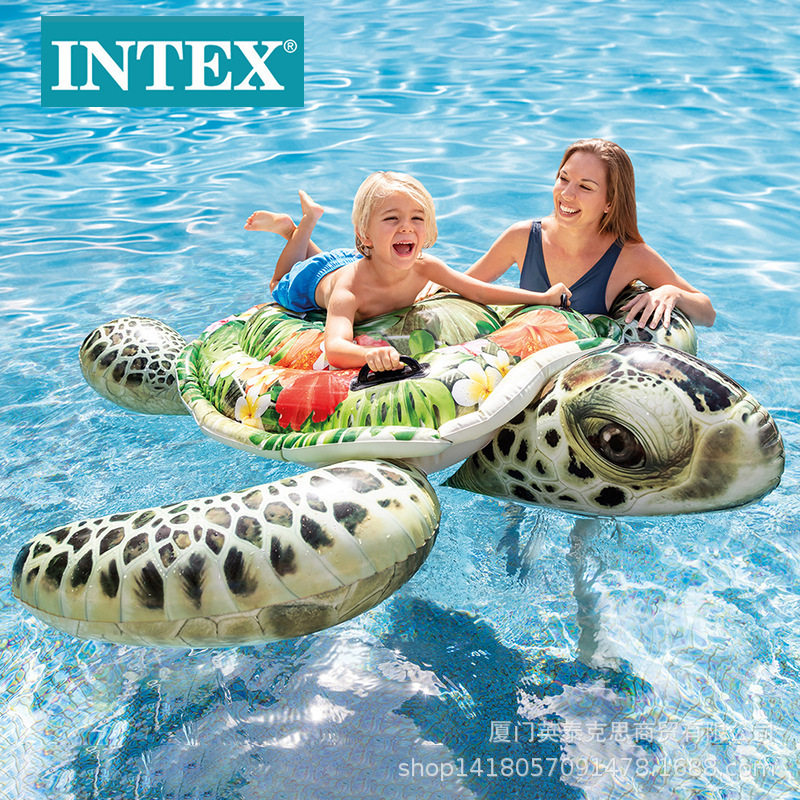 intex 57555 儿童大海龟坐骑成人大号水上充气浮排加厚游泳圈现货
