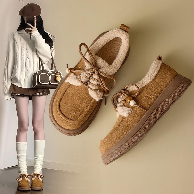 串珠勃肯鞋女加绒保暖毛毛棉鞋