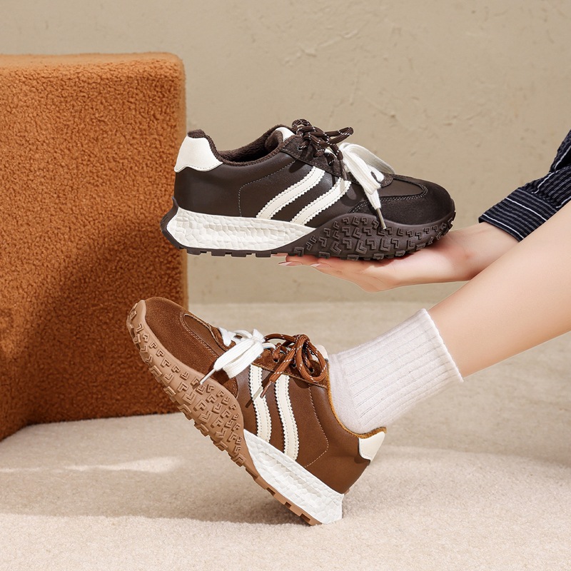 加绒复古德训鞋柔软厚底阿甘鞋