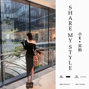 【XXIAOK】秋季斜肩甜辣长袖T恤ins不对称百搭修身显瘦露肩上衣女