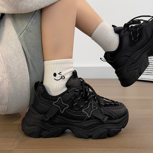 爆款黑色厚底老爹鞋女增高运动休闲鞋百搭潮鞋软底不累脚女鞋