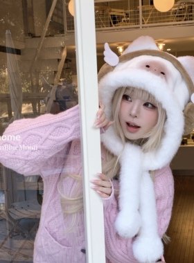 正版馒头猫pupu韩系可爱耳机帽子保暖毛绒帽百搭防风秋冬护耳帽