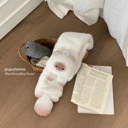 馒头猫pupu韩系可爱白色围巾保暖冬天毛绒韩系小猫加厚秋冬穿搭