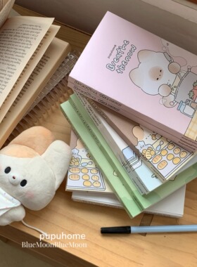 原创馒头猫pupu笔记本随身本空白手帐本便携ins风可爱小猫可平摊