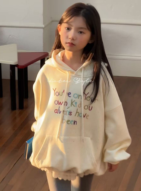 阿尼卡ANIKA波拉童装2025冬款女童一体绒卫衣韩版中大童加绒帽衫