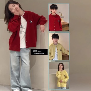 Jasper韩国波拉童装2026春季新年款男女童针织开衫韩版中大童外套