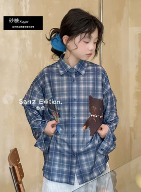 叁作SANZ韩国波拉童装2025夏款男女童衬衫韩版中大童格子衬衣外套