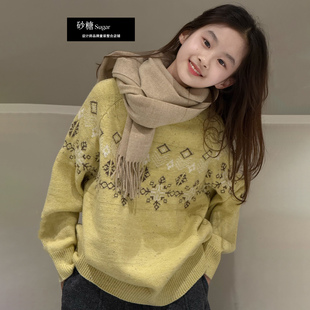 Jasper韩国波拉童装2025冬款男女童毛衣韩版中大童针织衫宽松上衣