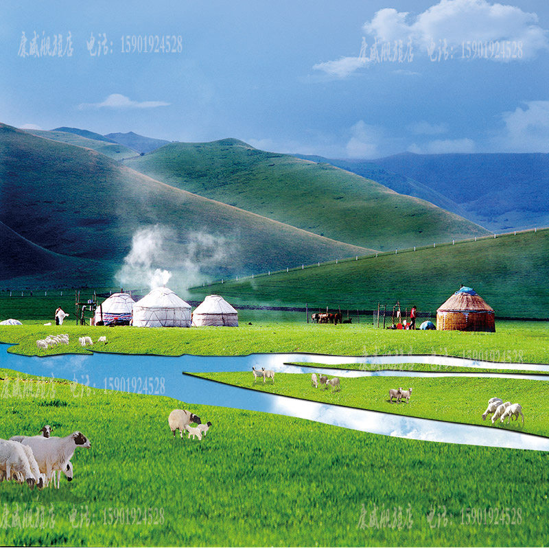直播背景墙蒙古包草原壁纸抖音快手网红视频段子卖货墙布牛羊壁画