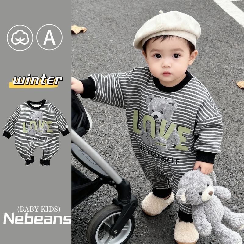 潮款韩版加绒秋冬天婴幼儿连身