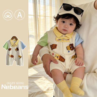 26夏季短袖男女宝前开翻领小狮子