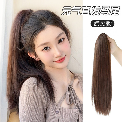 直发抓夹短马尾假发女自然高马尾