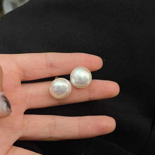 925银针圆形馒头马贝珍珠耳钉女法式珠光高级百搭轻奢耳环ins耳饰