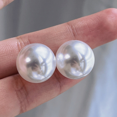s925银澳白珍珠耳钉16mm赵露思同款珍珠耳饰法式轻奢冷光正圆无暇