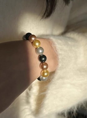 法式混彩马卡龙珍珠手链925银美拉德混彩珍珠手链女倪妮同款手饰