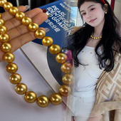 菲律宾南洋金珠项链深海母贝金珠16mm大龙珠深金浓金珍珠茶金珍珠