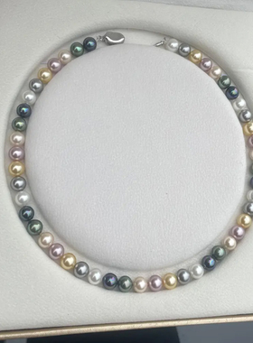 法式混彩马卡龙珍珠925银美拉德混彩珍珠项链女锁骨链倪妮同款