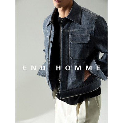 美式重工意大利丹宁针织复合明线拉链夹克男秋季新款潮牌加厚外套