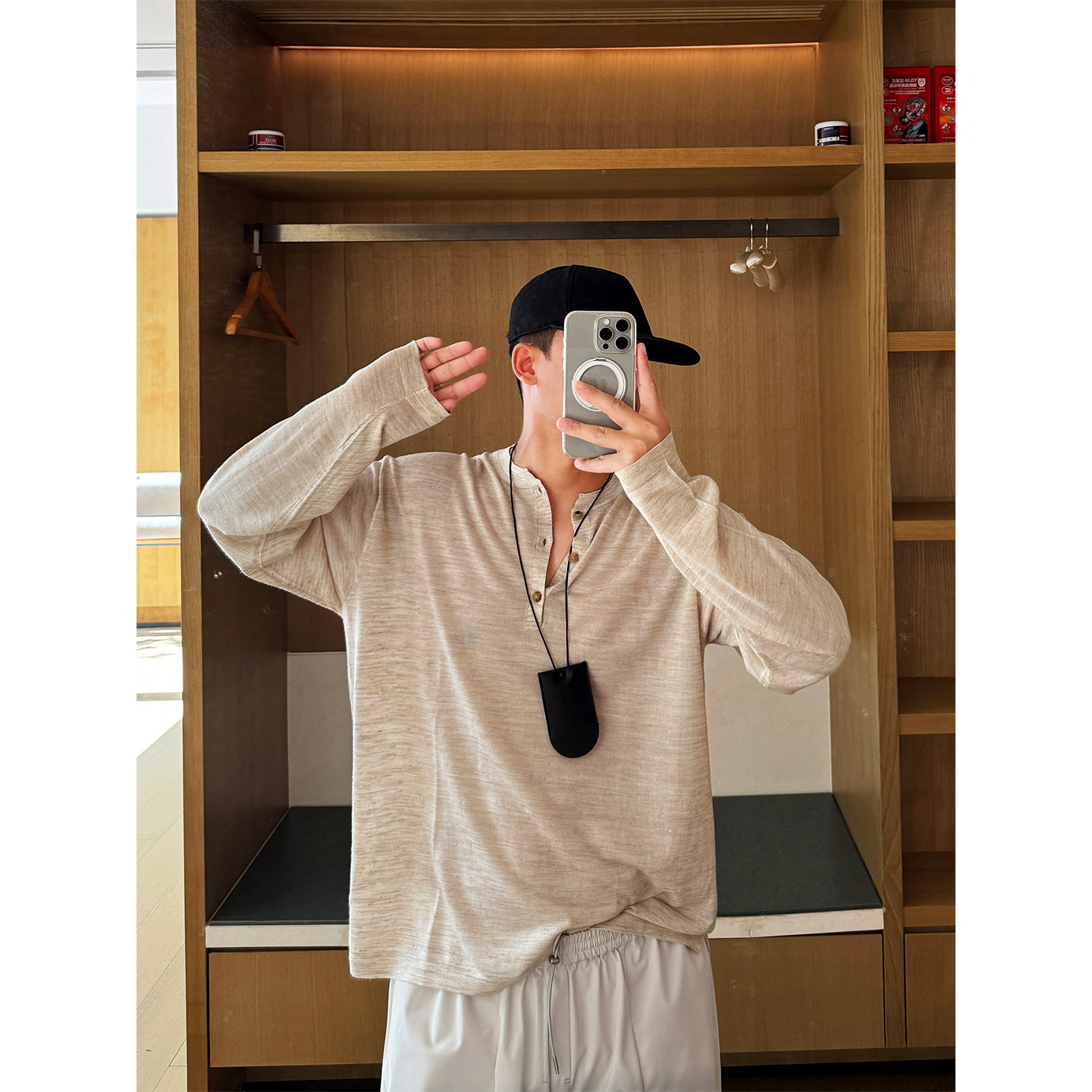 新品 美式新贵LP亨利领亚麻男女宽松老钱风轻薄针织衫打底长袖