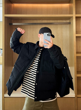 冬季雅痞绅士 高端大朵白鹅绒男士轻薄短款翻领衬衫羽绒服外套潮