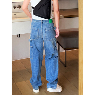 B进口日产岗山V 秋冬新品绿皮牌复古靛青色口袋直筒阔腿牛仔裤男