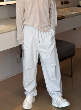 日本抗皱轻量伞兵裤 松弛宽松直筒灰色休闲裤男秋季户外运动长裤