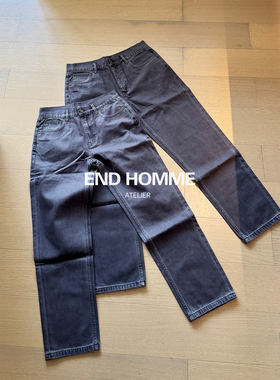 END HOMME 复古做旧row烟灰色中腰通勤休闲直筒牛仔裤男
