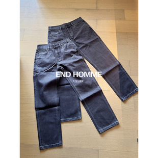 男 复古做旧row烟灰色中腰通勤休闲直筒牛仔裤 END HOMME