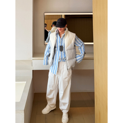 B*V风真皮拼接大朵90白鹅绒羽绒马甲男 秋冬加厚800蓬羽绒马甲潮