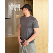 休闲百搭半袖 高端桑蚕丝天丝男士 2024夏季 新款 修身 圆领冰丝短袖